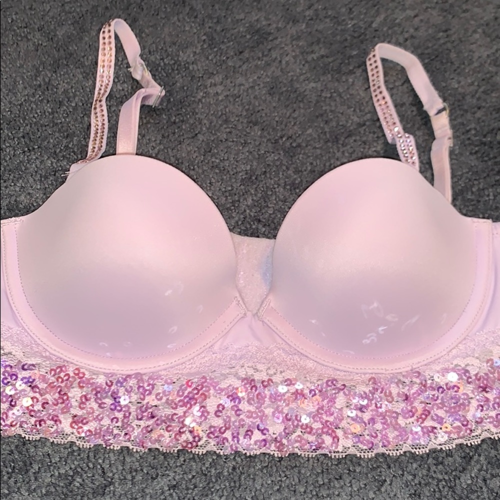 Purple Strapless Glitter Bra - VSPINK